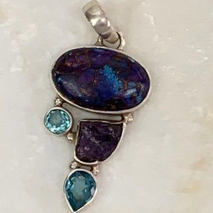 Handmade Purple Turquoise Pendant Set in Silver